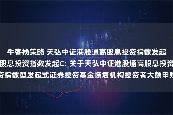 牛客栈策略 天弘中证港股通高股息投资指数发起A,天弘中证港股通高股息投资指数发起C: 关于天弘中证港股通高股息投资指数型发起式证券投资基金恢复机构投资者大额申购、定期定额投资业务的公告